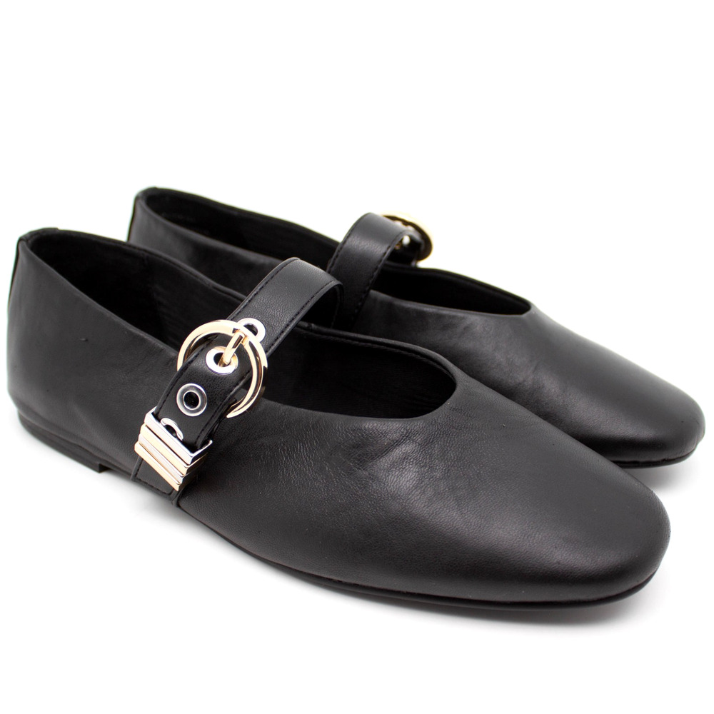 Steve Madden Lucia Womens SIZE 8.5 Mary Jane Flat Black Leather Buckle